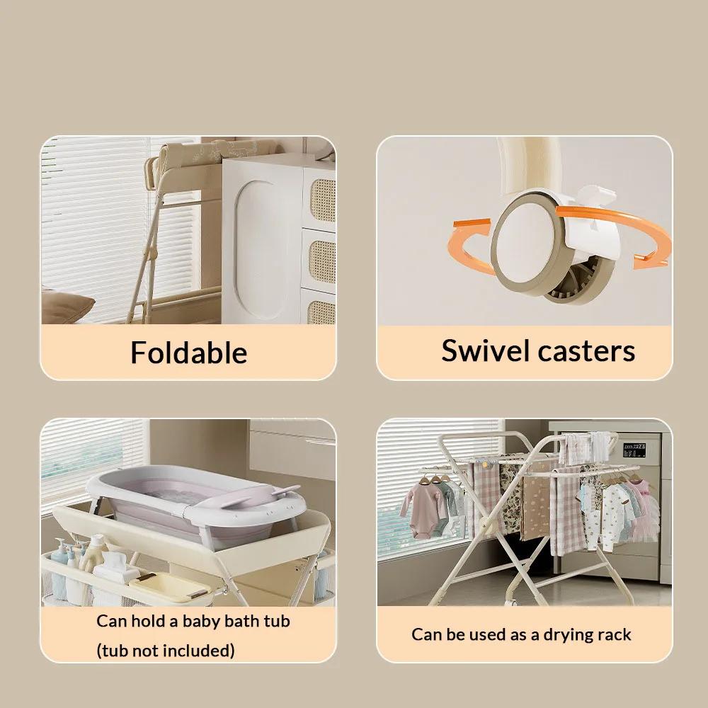Table à langer pour bébé avec design multifonctionnel pliable, hauteur réglable, construction stable