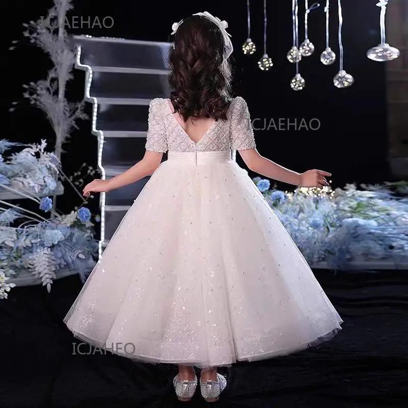 Robe de Soirée Florale et Perles pour Enfants 2026 – Tenue de Princesse pour Anniversaire, Demoisell