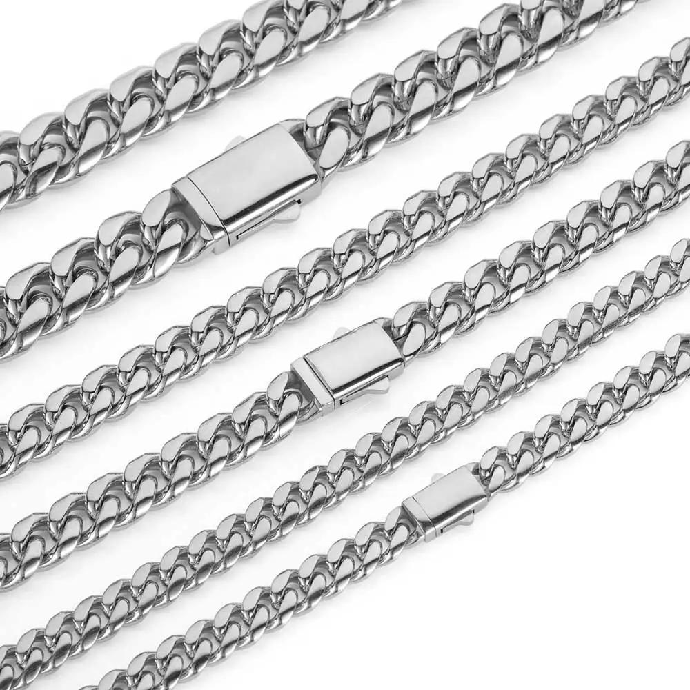 Haute qualité largeur 8-14mm acier inoxydable couleur or chaîne cubaine étanche hommes femme gourmet