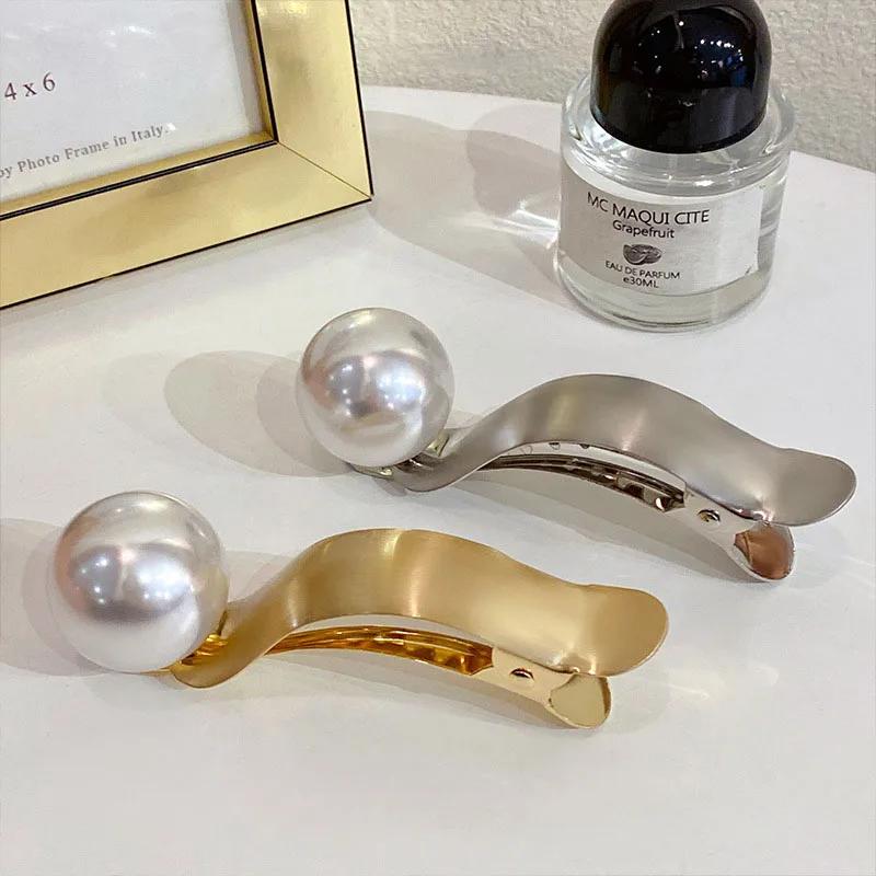 Pince à cheveux en métal avec perles, pince à cheveux en forme de bec de canard, épingle à cheveux,