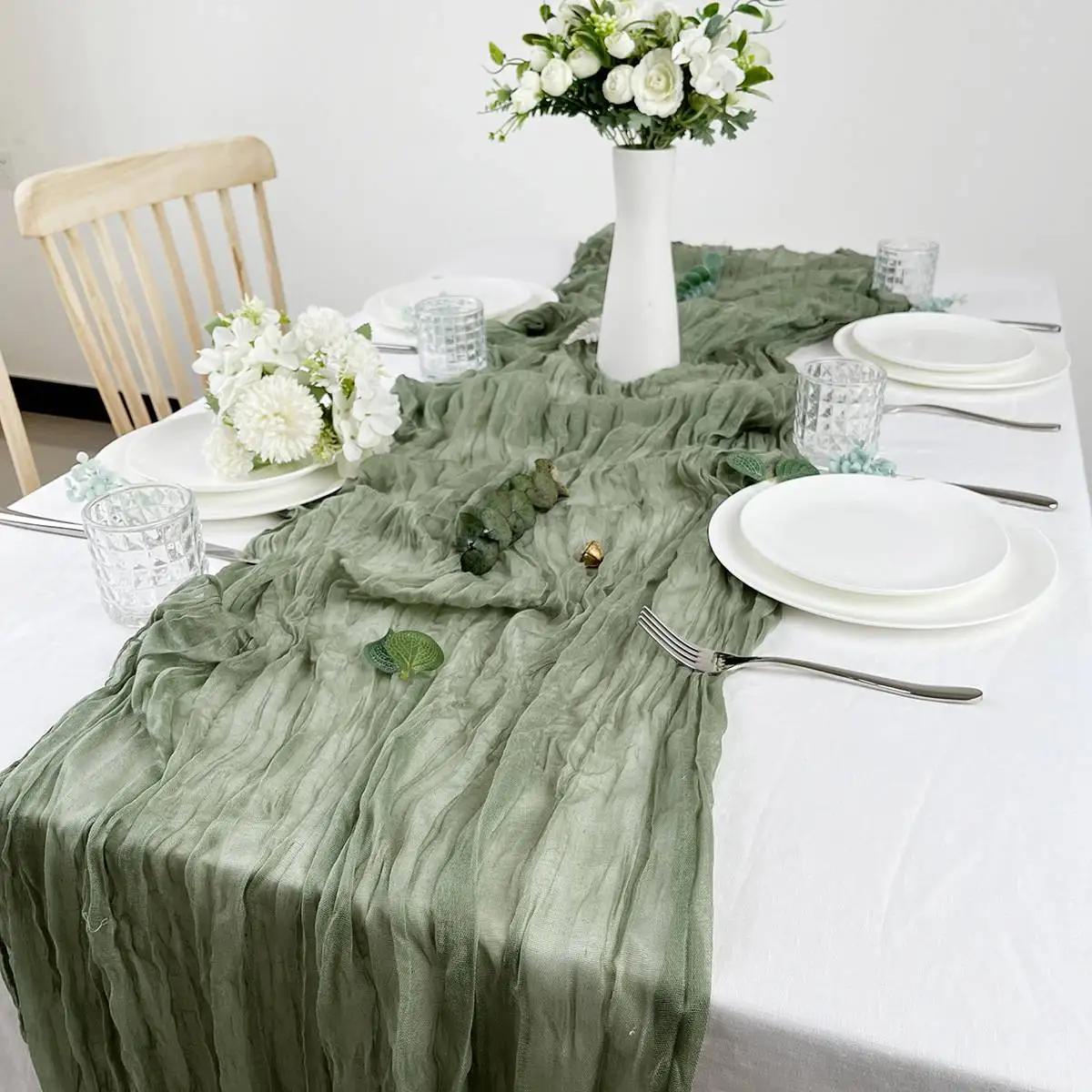 Chemin de Table en gaze semi-transparente, tissu à sauge, réglage de Table, salle à manger, décorati