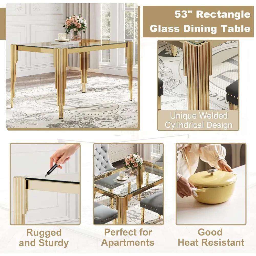 Ensemble de table à manger en verre 5 pièces pour 4, table de cuisine rectangulaire de 53" avec 4 ch