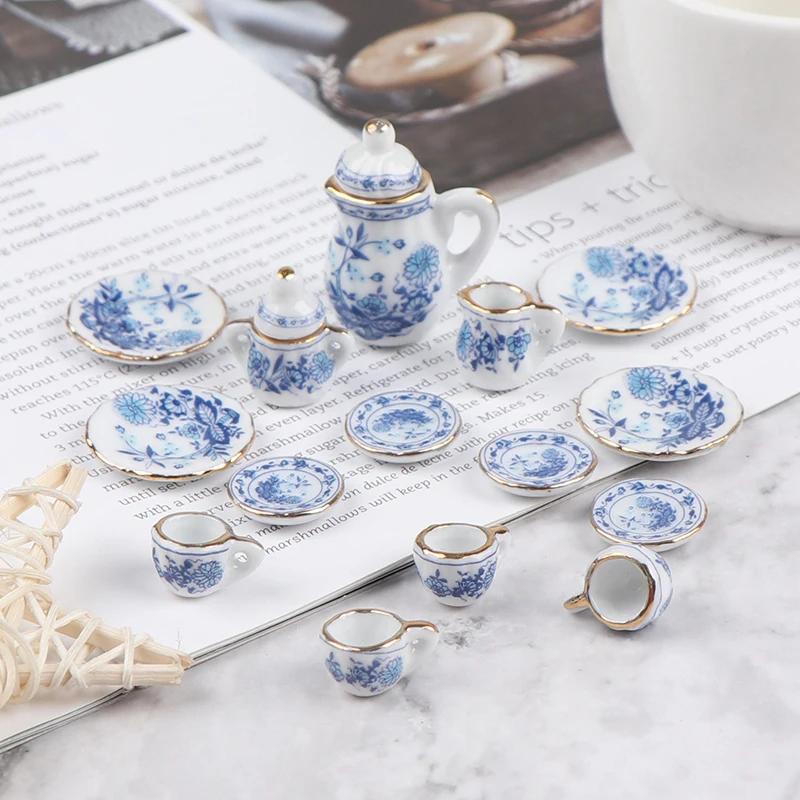 Vaisselle Miniature pour maison de poupée 1:12, 15 pièces, ensemble de tasses à thé en céramique et