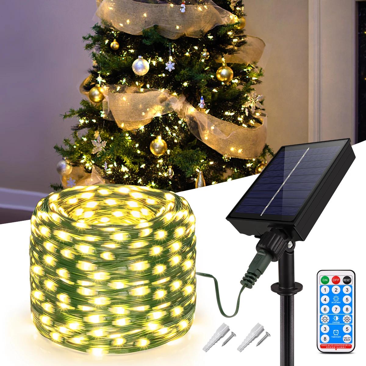 100M 50M guirlande solaire extérieure lumières en cuir LED chaîne fée lumière guirlande étanche haut