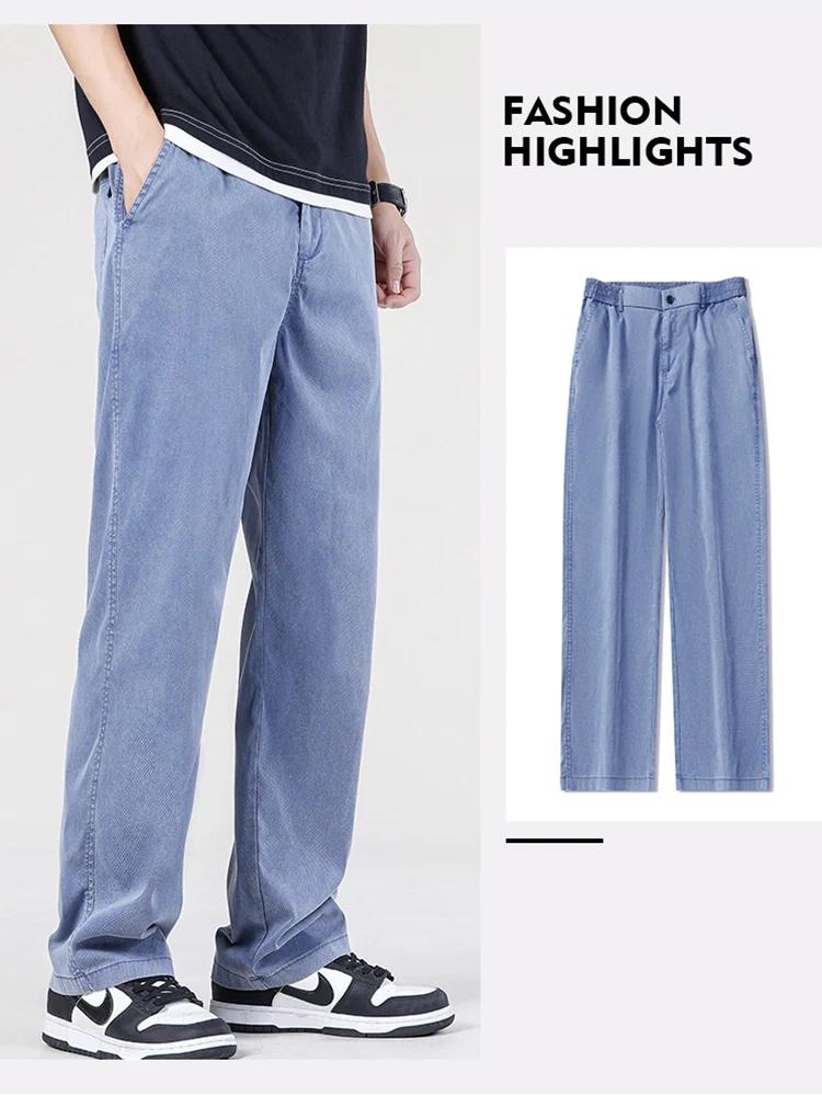 Jeans d'été en tissu Lyocell doux ultra-mince de haute qualité pour hommes, pantalons en denim droit