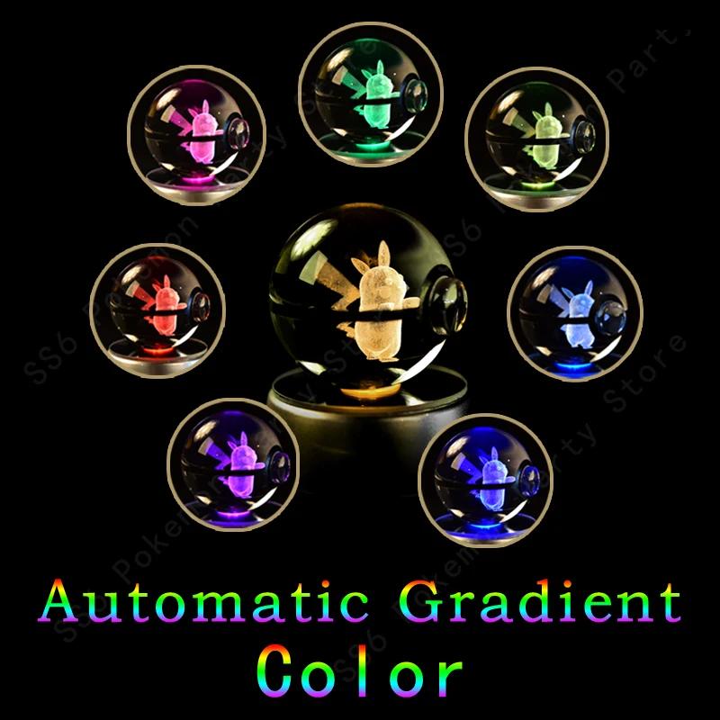 Boule de cristal Pokémon 3D Pikachu Mewtwo Gengar Pokeball Lampe de nuit 3D en verre Statue de crist