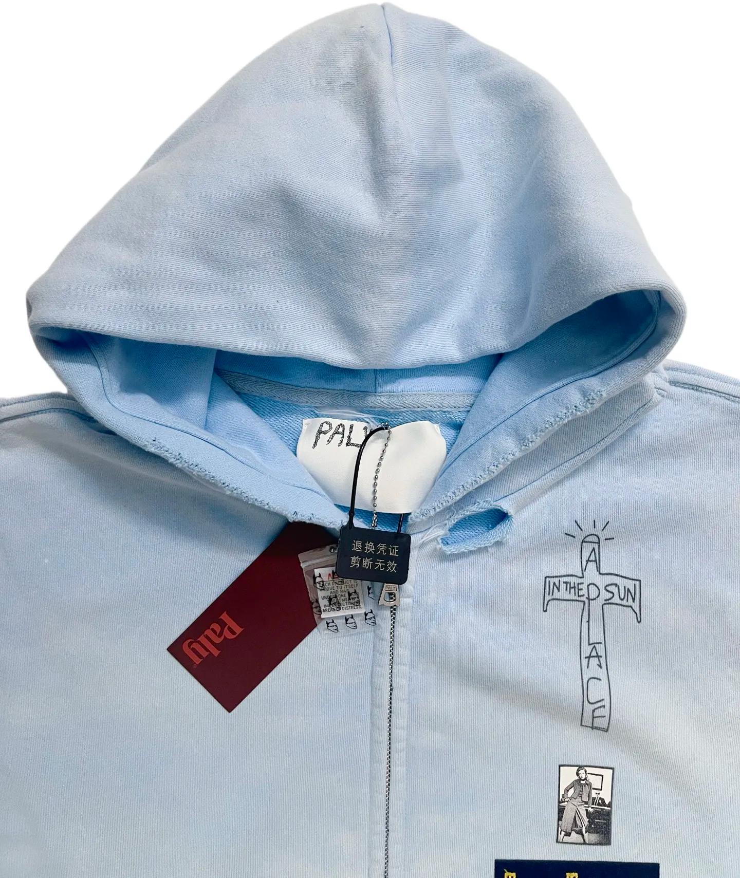 2025fw Paly diamant sweat à capuche avec fermeture éclair hommes femmes Vintage lavé bleu endommagé