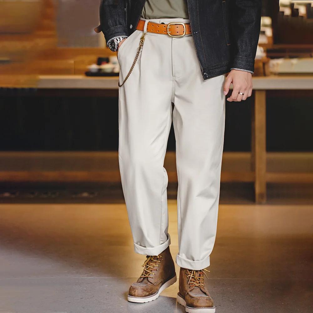 Maden-Pantalon Vintage Gentleman Naples, Mode Coréenne, Décontracté, Bouton Paris, Droit, Large, FJ1