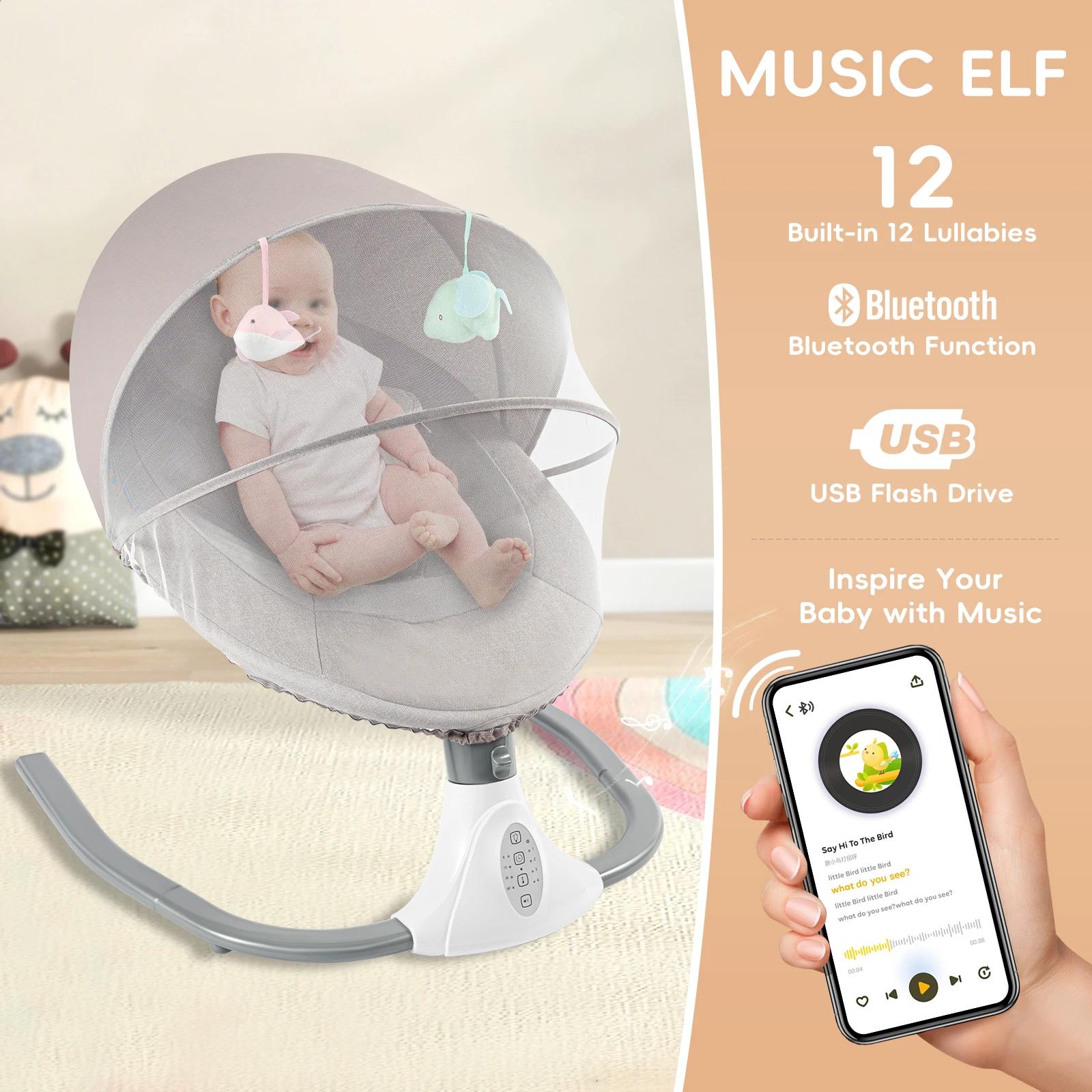 Berceau à bascule pour bébé, 4 vitesses, électrique, chaise à bascule, lit avec télécommande, panier