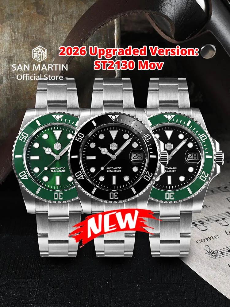 San Martin – montre de plongée Water Ghost pour hommes, Version améliorée, 40mm, luxe, automatique,