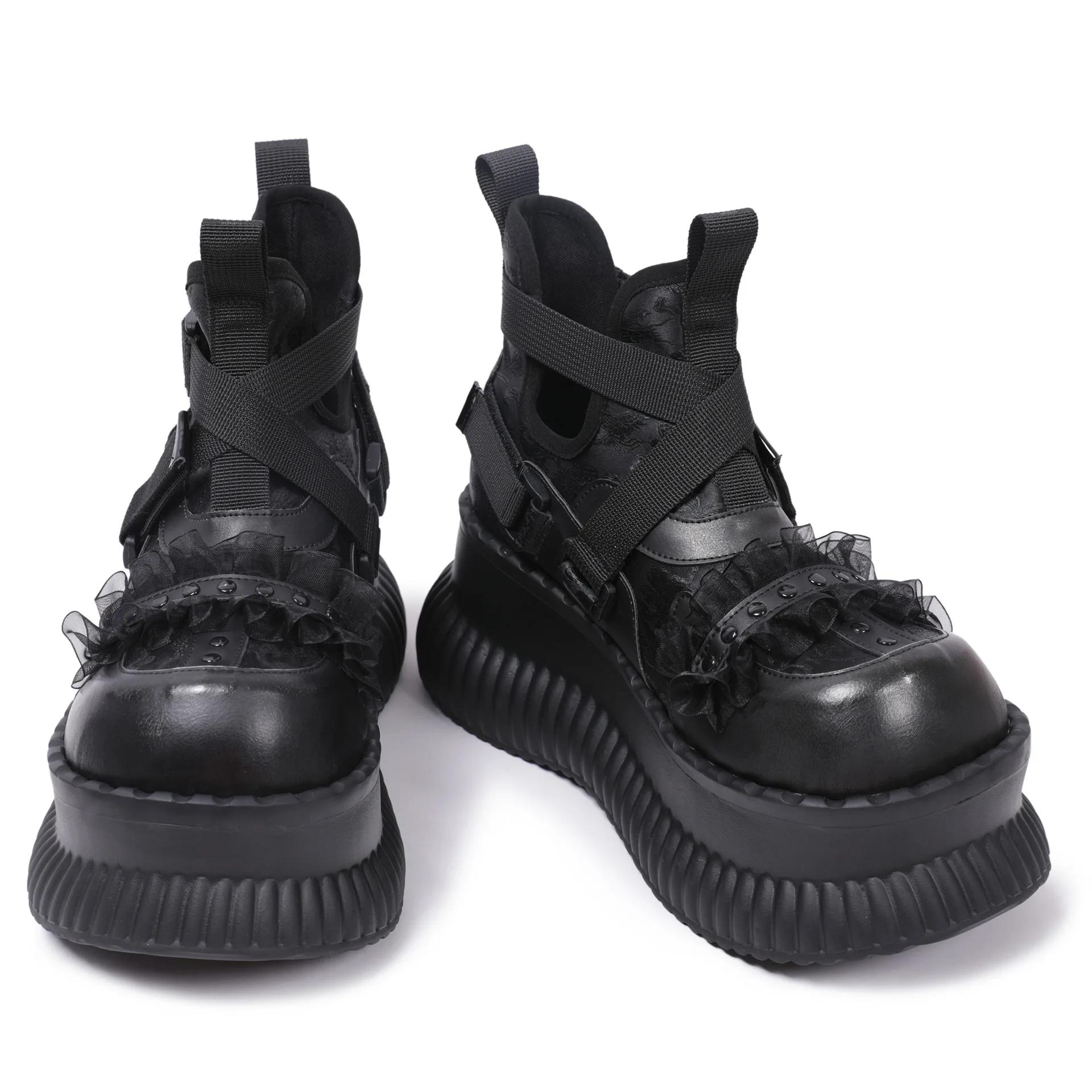 Chaussures à fond épais et haut pour femmes, Style foncé, Niche Mary Jane en dentelle croisée, douce