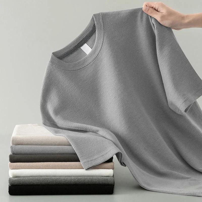 Style coréen hommes été T-Shirt homme à manches courtes gaufré solide T-Shirt couleur T-Shirt décont