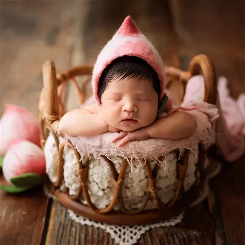 Accessoires photo nouveau-nés panier rotin - Décor artistique pour séances photo bébé