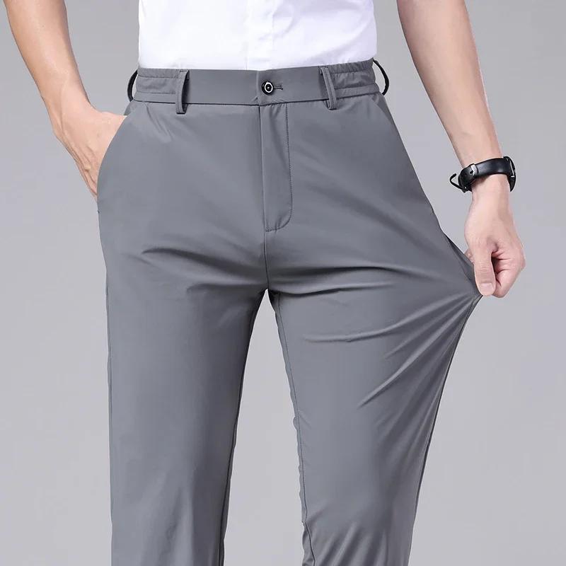 Pantalon décontracté pour hommes, mince, taille élastique, classique, noir, gris, printemps, été