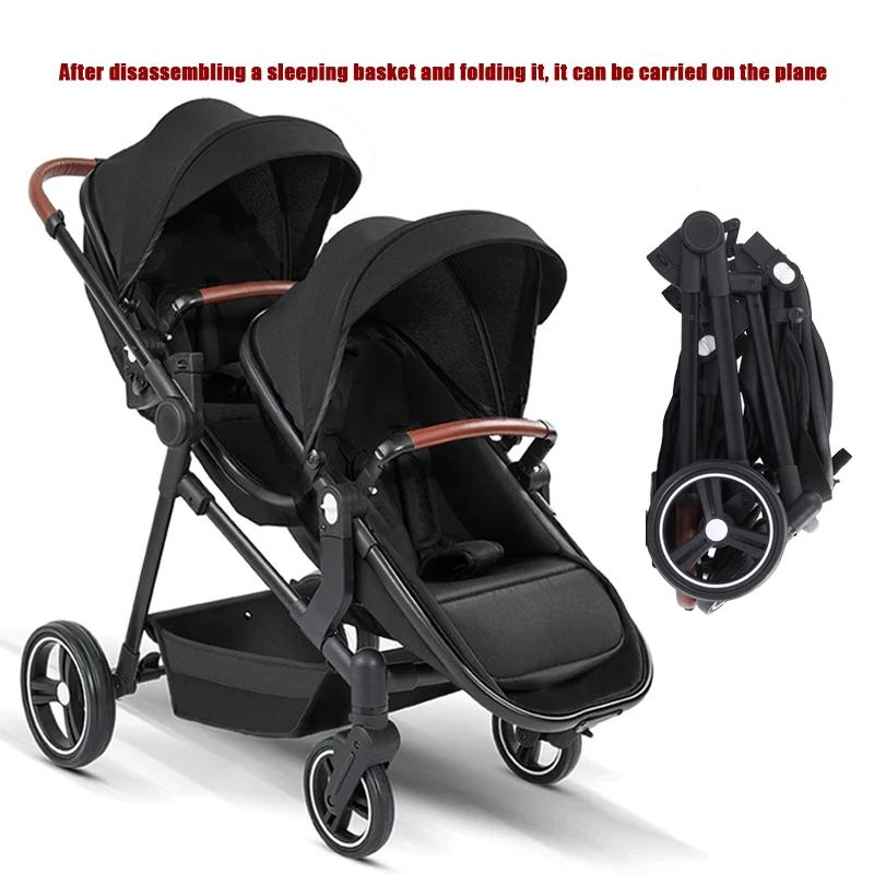 NOUVEAUX poussettes légères multifonctions pour jumeaux Poussettes pour deux enfants à bord landau 2