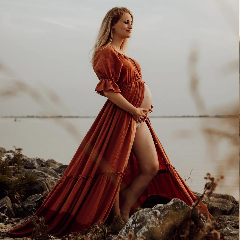 Robes de style bohème pour femmes enceintes, vêtements doux pour la peau, lin et coton, séance photo