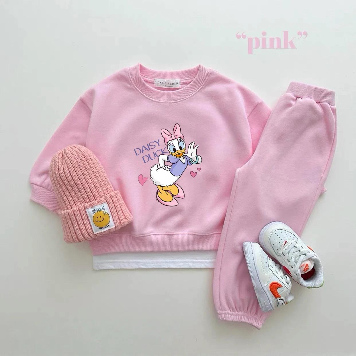 Costume Disney pour filles, sweat-shirt à manches longues + pantalon, vêtements d'automne pour enfan