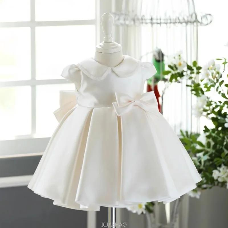 Robe de mariée style français 2026 pour enfants, en satin, style princesse, pour le premier annivers