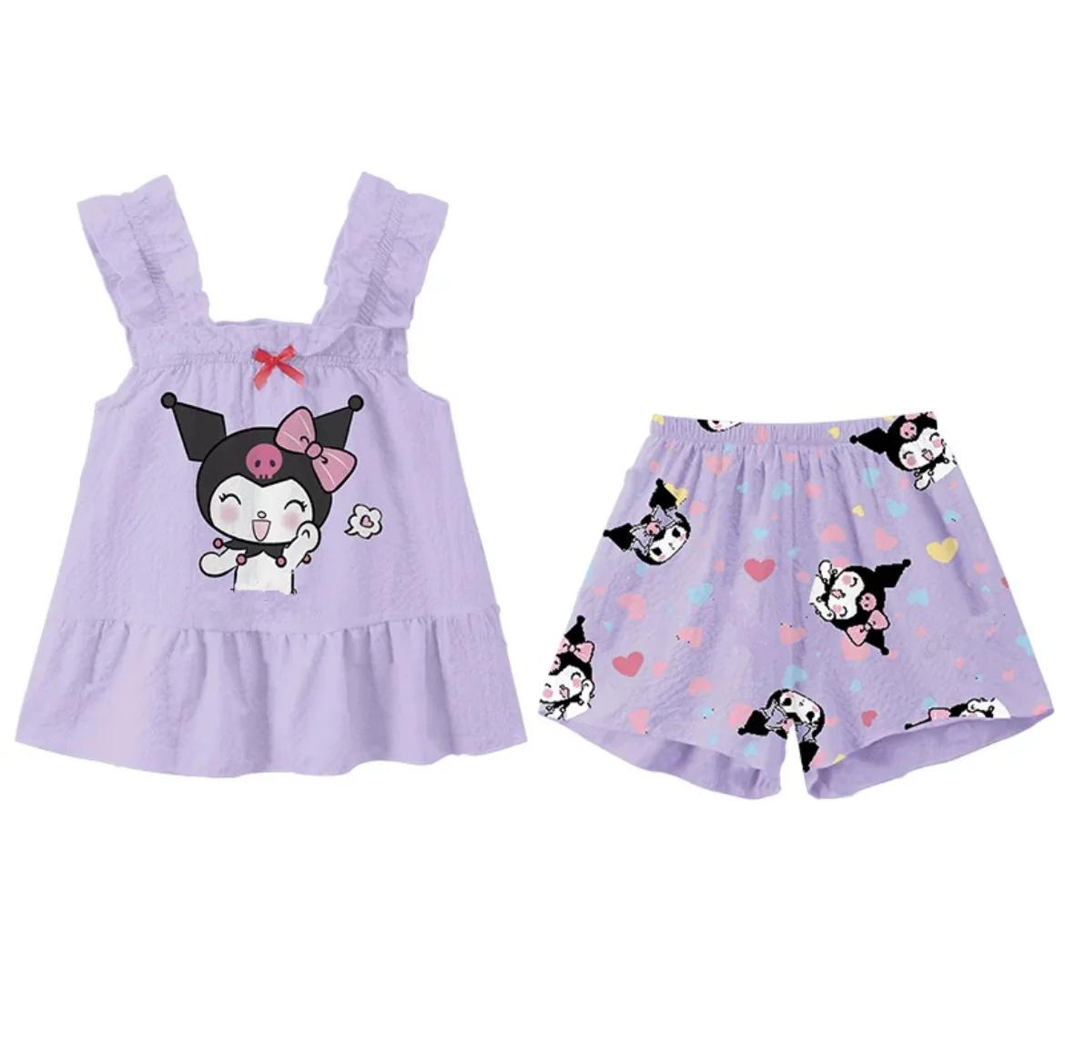 Ensemble pyjama deux pièces Sanrio Hello Kitty, gilet sans manches, short fin et léger, vêtements de