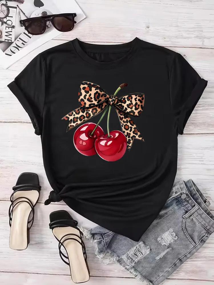 Mode cerise imprimé femmes T-Shirt à manches courtes col rond décontracté hauts pour l'été printemps