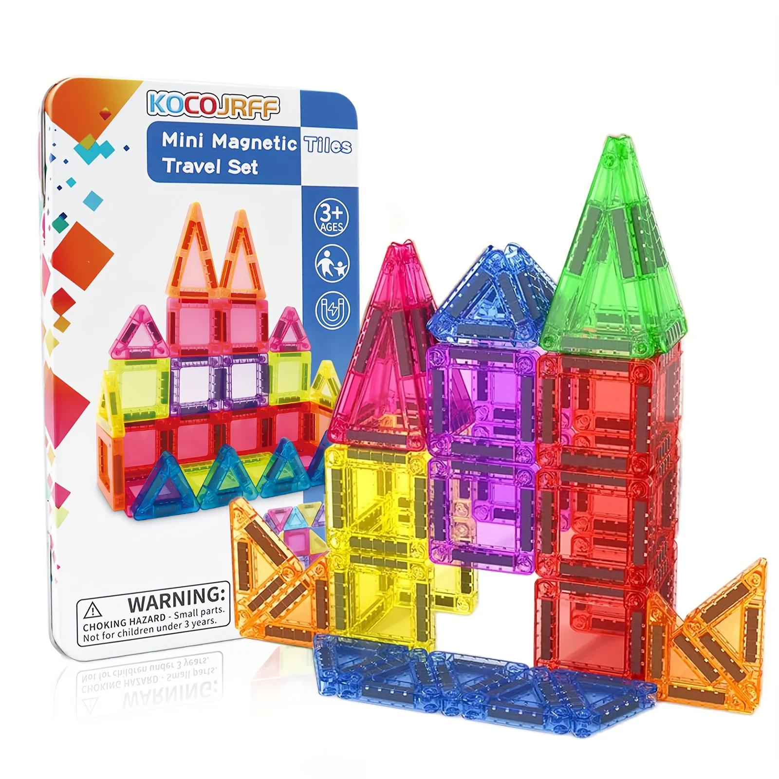 Mini jouets en tuiles magnétiques, avec une boîte en métal pour une portabilité facile, blocs de con