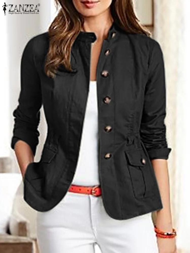 ZANZEA mode automne à manches longues solide coupe ajustée manteaux Vintage femmes vestes de travail