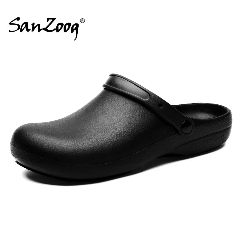 Sandales coordonnantes en caoutchouc noir pur, chaussures de chef, sabots de cuisine imperméables, c