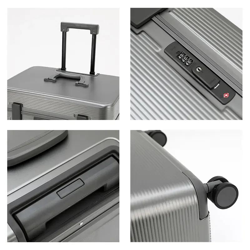 Valise à cadre en alliage d'aluminium, valise à roulettes portable ABS à ouverture supérieure, roues
