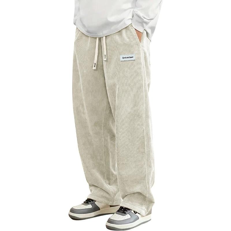 Pantalon décontracté en velours côtelé pour homme, coupe ample, droit, survêtement, taille élastique