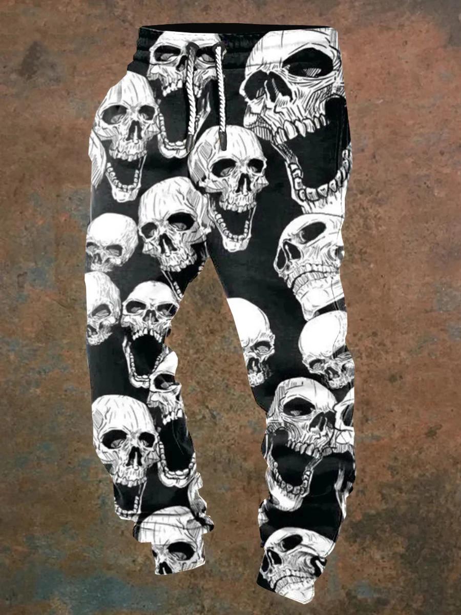 Pantalon de jogging décontracté pour hommes avec cordons de serrage et imprimés de crânes d'Hallowee