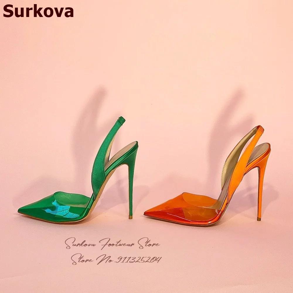 Surkova-Escarpins à talons hauts en PVC transparent, orange, vert, satin grillé, escarpins de mariag