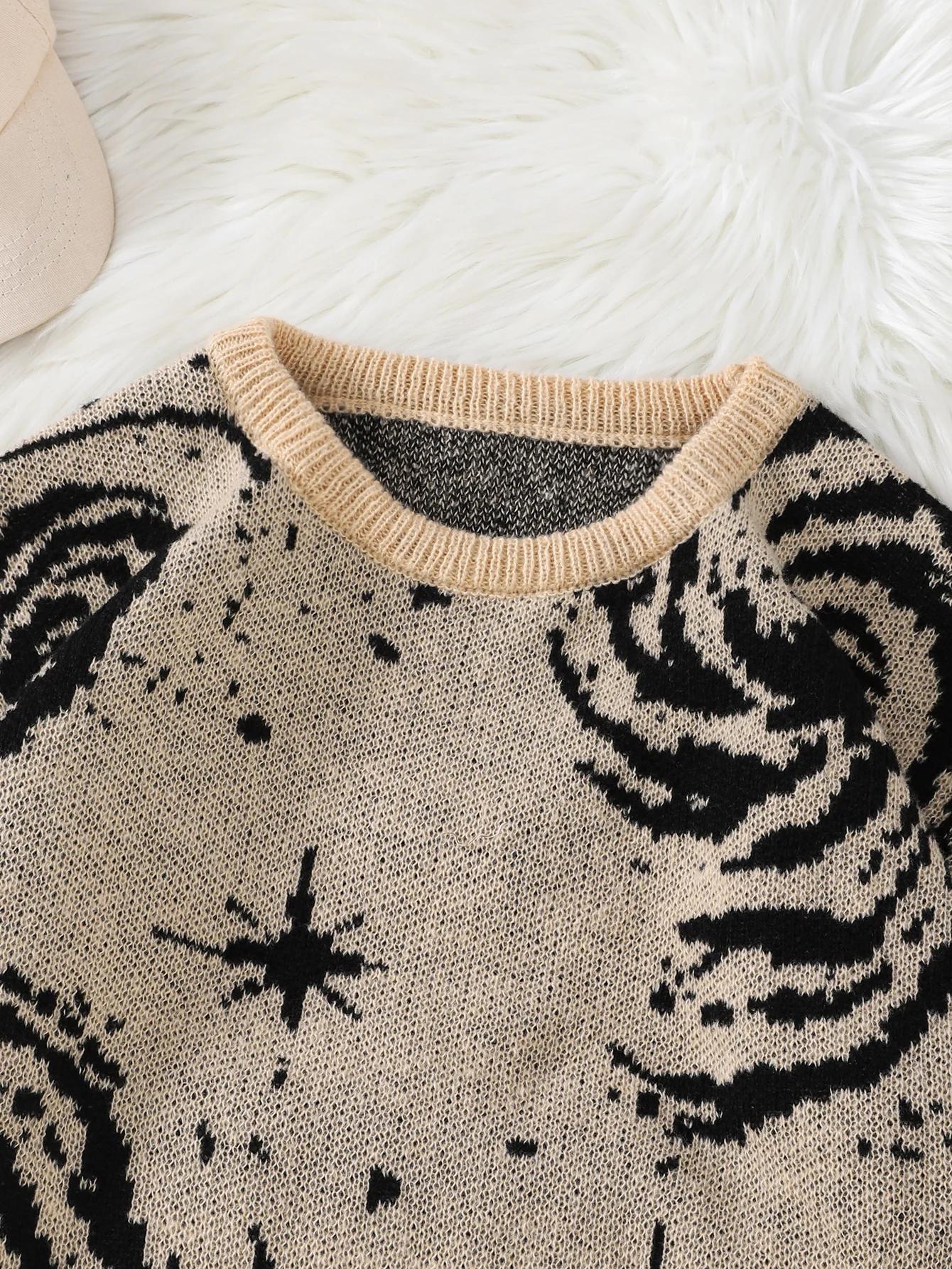 Nouveau Style de rue à la mode déchiré abstrait ciel étoilé motif pull déchiré pull décontracté col