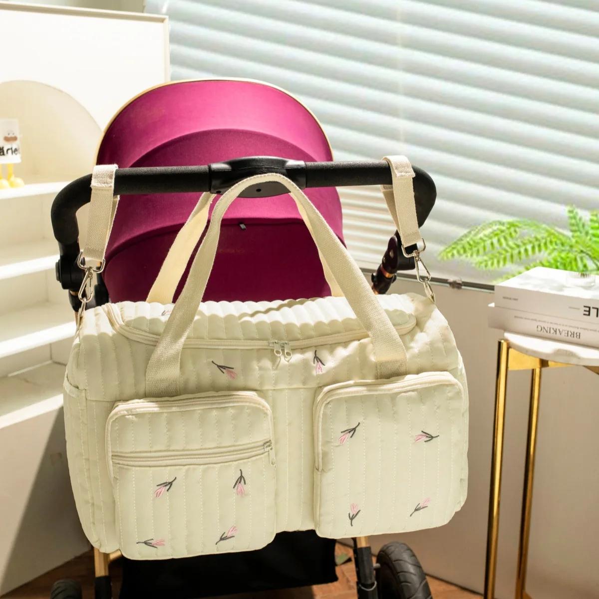 Sac à langer grande capacité en coton pour femme - Sac bandoulière maternité pratique shopping