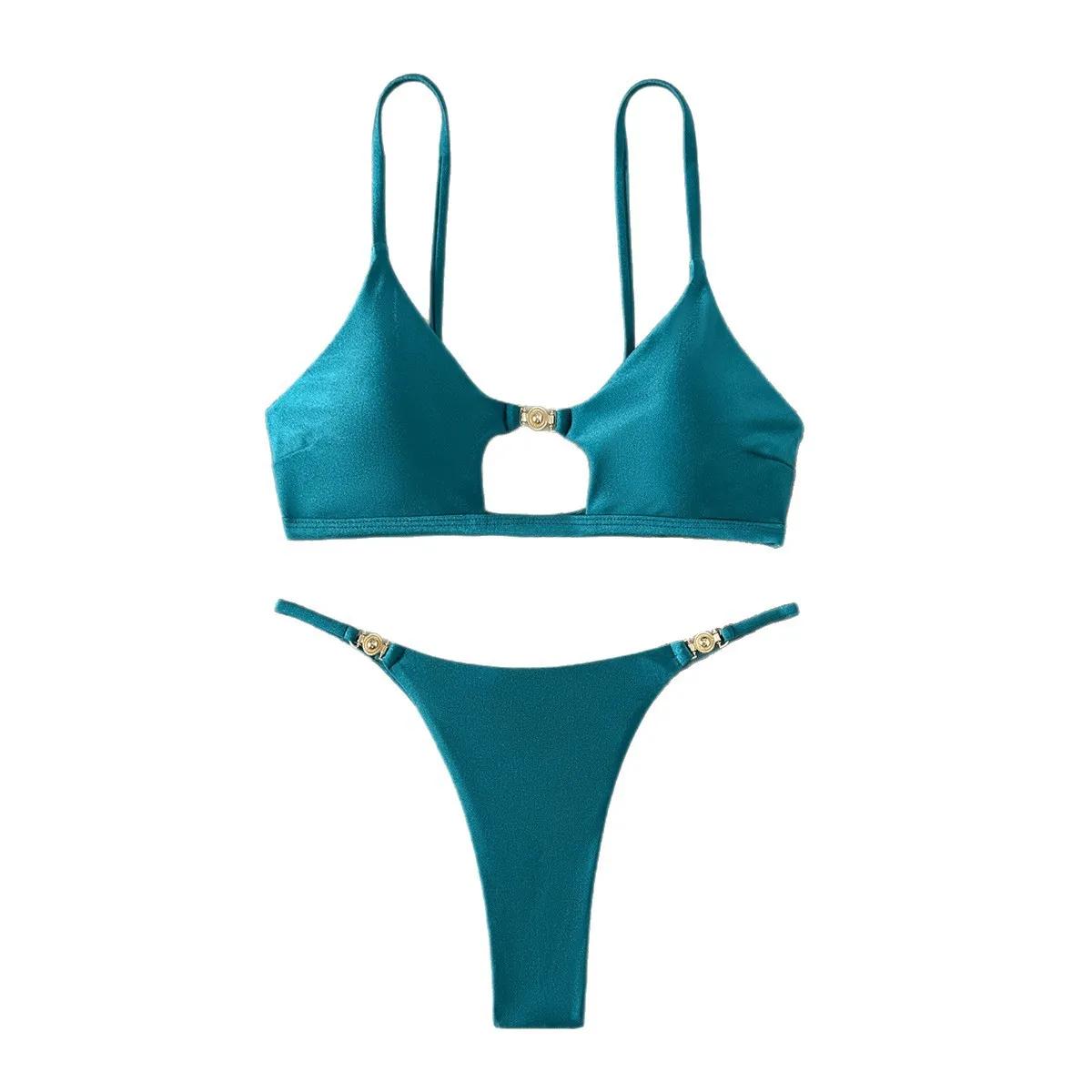 Nouveau Sexy Sheen haut coupe Bikini ensemble maillots de bain brillants pour les femmes Push Up Tri