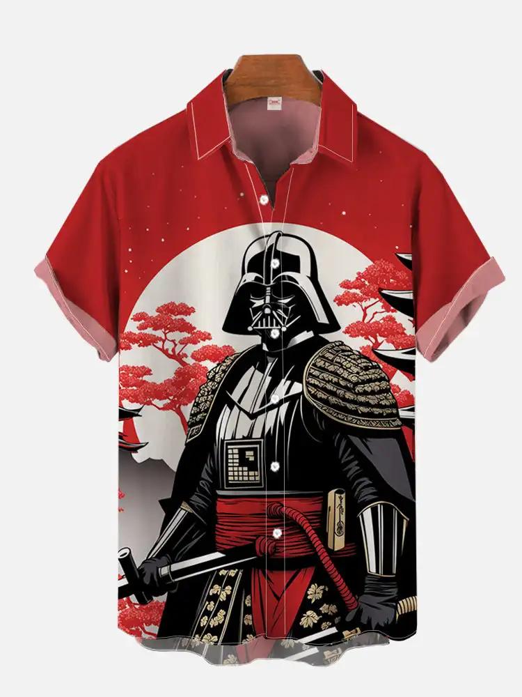 Chemise hawaïenne à manches courtes et col rabattu, imprimé floral tropical et espace de science-fic