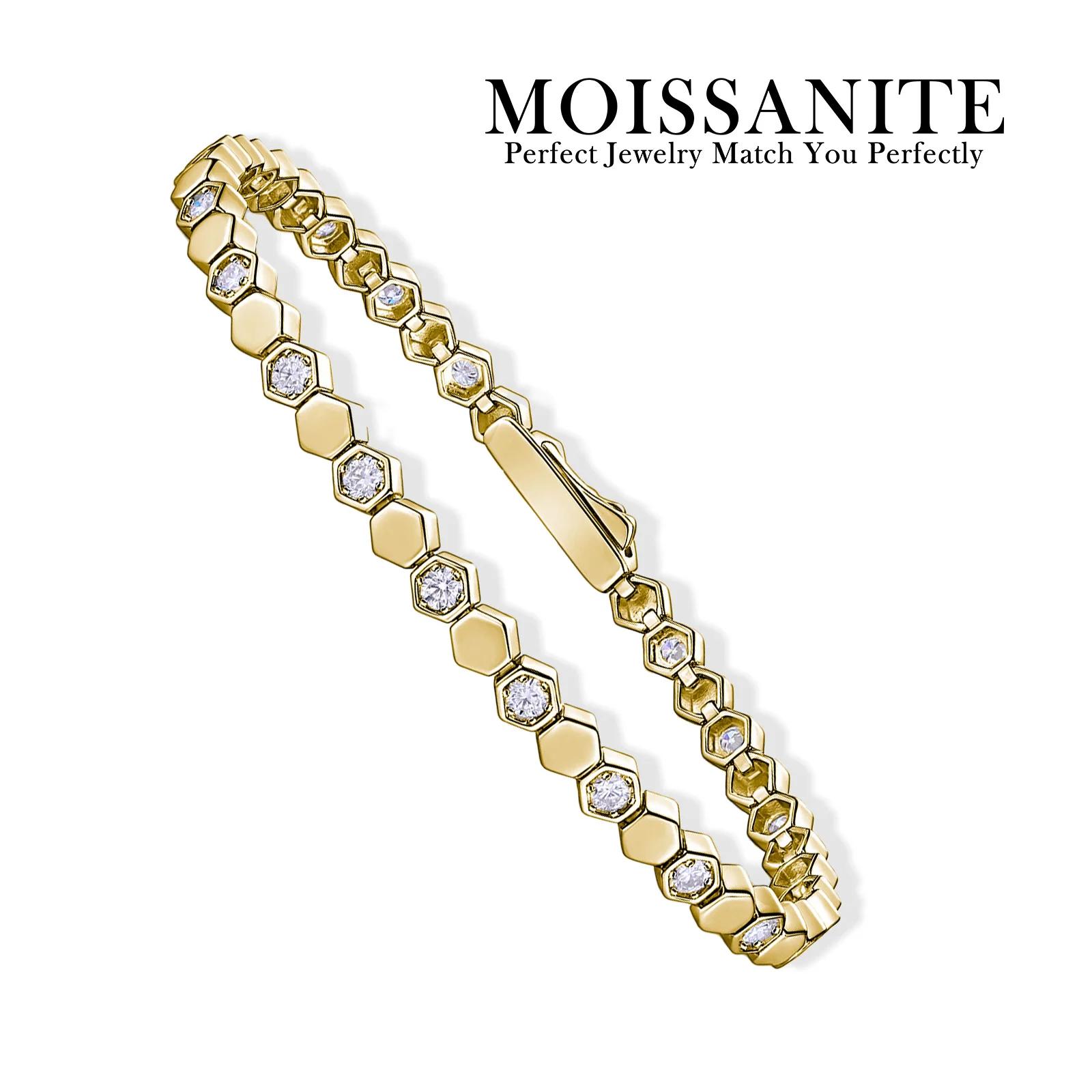 Bracelet de Tennis hexagonal en argent Sterling 925 plaqué or 14K pour femmes, couleur scintillante,