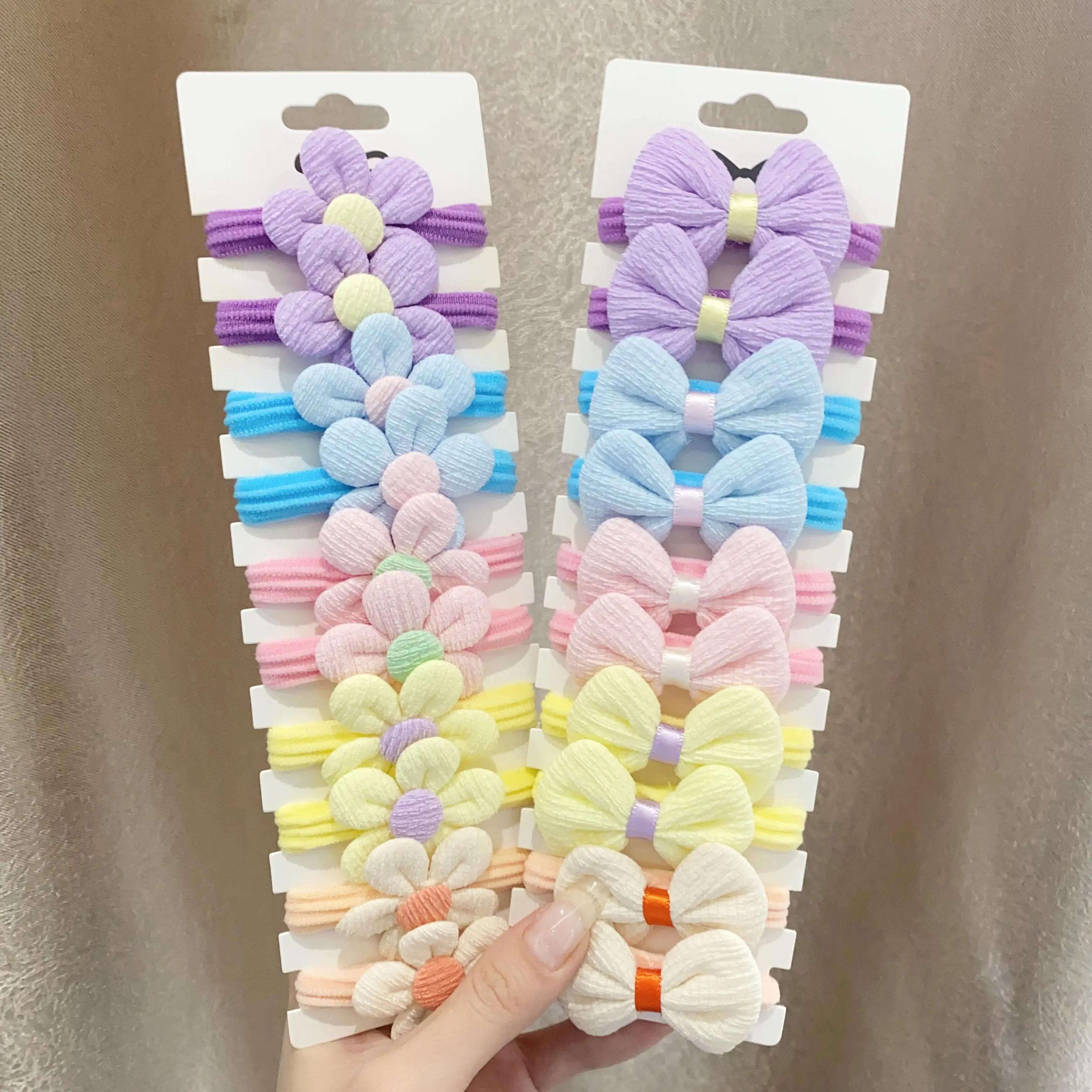 10 pièces filles mignonnes en Nylon fleur cheveux cravates bonbons élastique arc bandes de cheveux t
