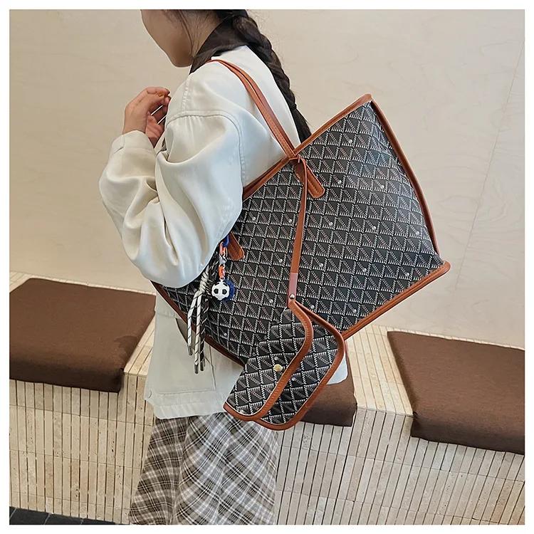 Sac fourre-tout imprimé grande capacité pour femme, sac à bandoulière vintage à lettres, nouveau sac