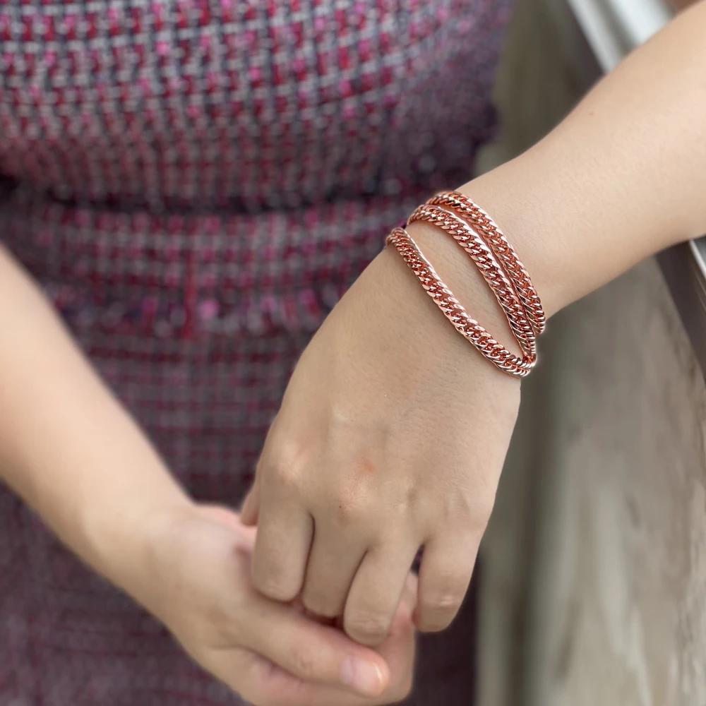 Bracelets en cuivre pur pour hommes et femmes, lien de chaîne cubaine réglable, fermoir à homard, 6m