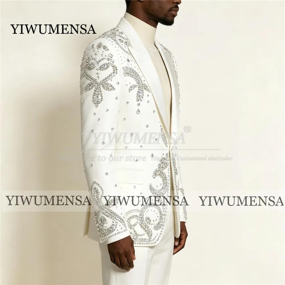 Costume de mariage exclusif pour le marié, blazer perlé de cristaux, ensemble 2 pièces personnalisé,