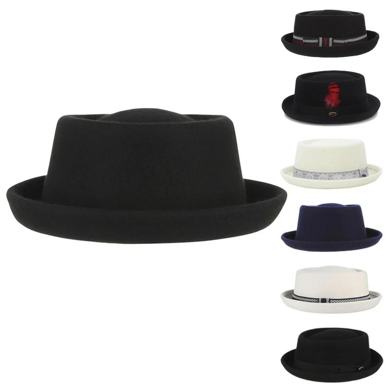 GEMVIE-Chapeau Classique en Feutre Doux pour Homme et Femme, Fedora à Bord Incurvé, 100% Laine, Auto