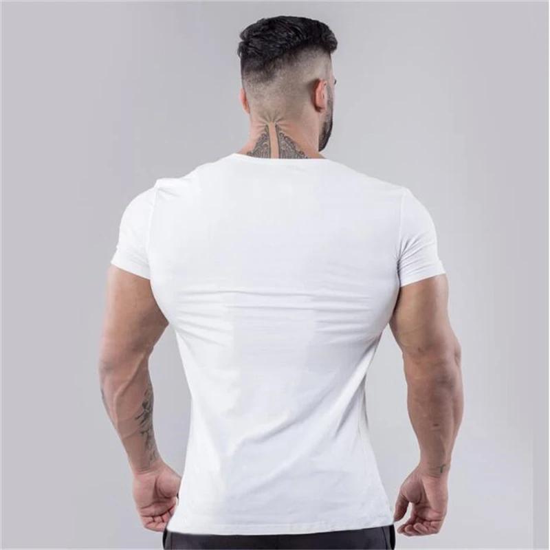 T-shirt de sport en coton uni pour hommes, vêtements de Fitness d'été, col en v, manches courtes, co