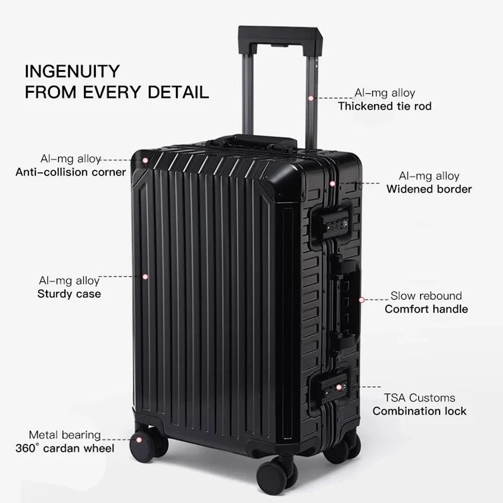 Nouveau Style tout en aluminium 20 "24" 28 "pouces valise de voyage continuer valise de luxe sac de