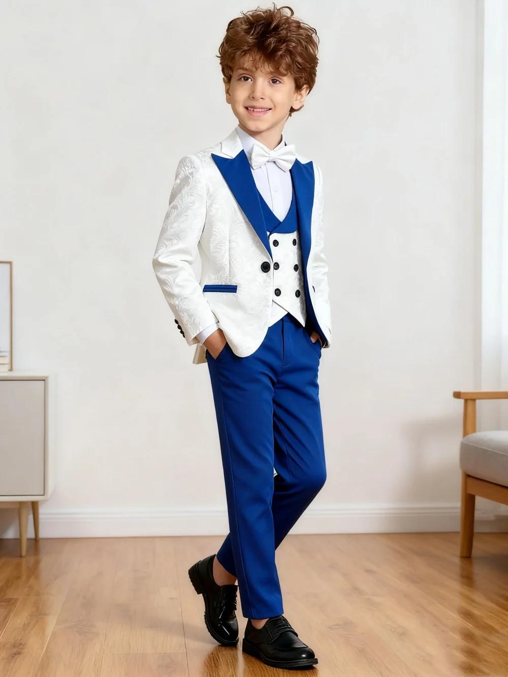 Vente chaude élégant Paisley Jacquard garçons costume formel ensemble 3-14 ans 4 pièces enfants mari