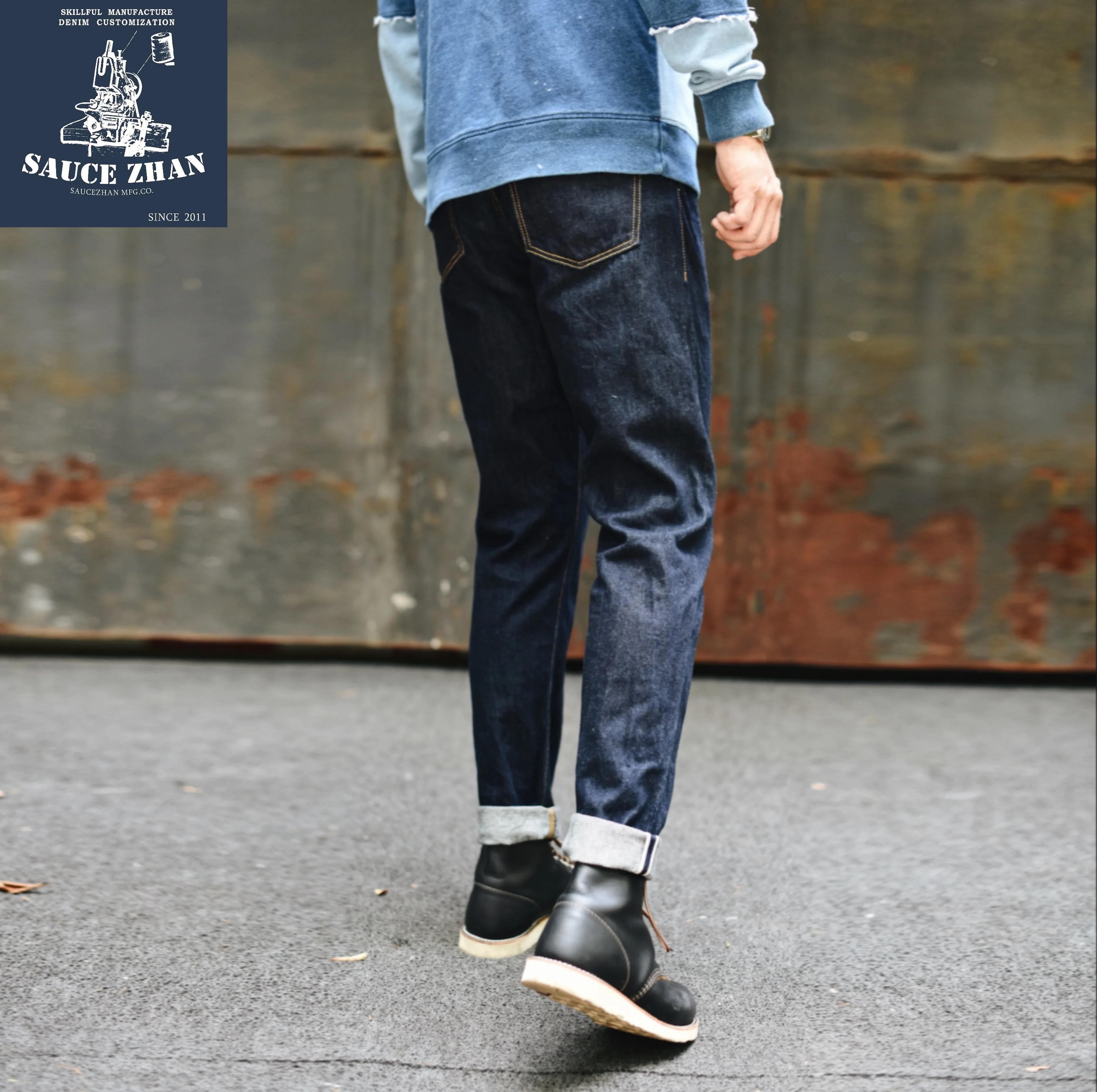 Saucezhan – jean à lisière pour hommes, 314XX, Denim, sanforisé, Indigo et noir, fermeture éclair, c