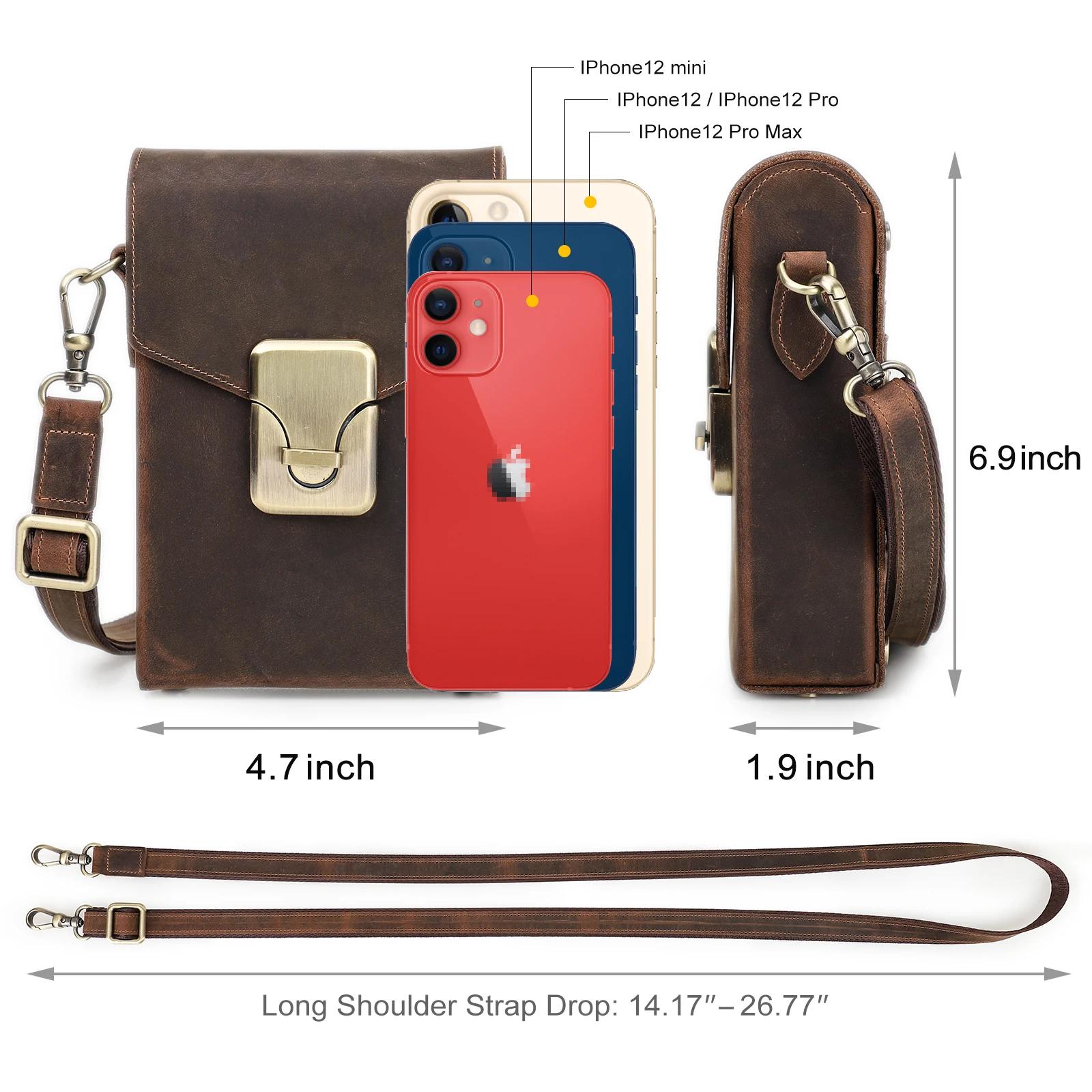 Fissuract's Name-Sac à Bandoulière en Cuir de Cheval pour Homme, Sacs à Main Décontractés avec Poudr