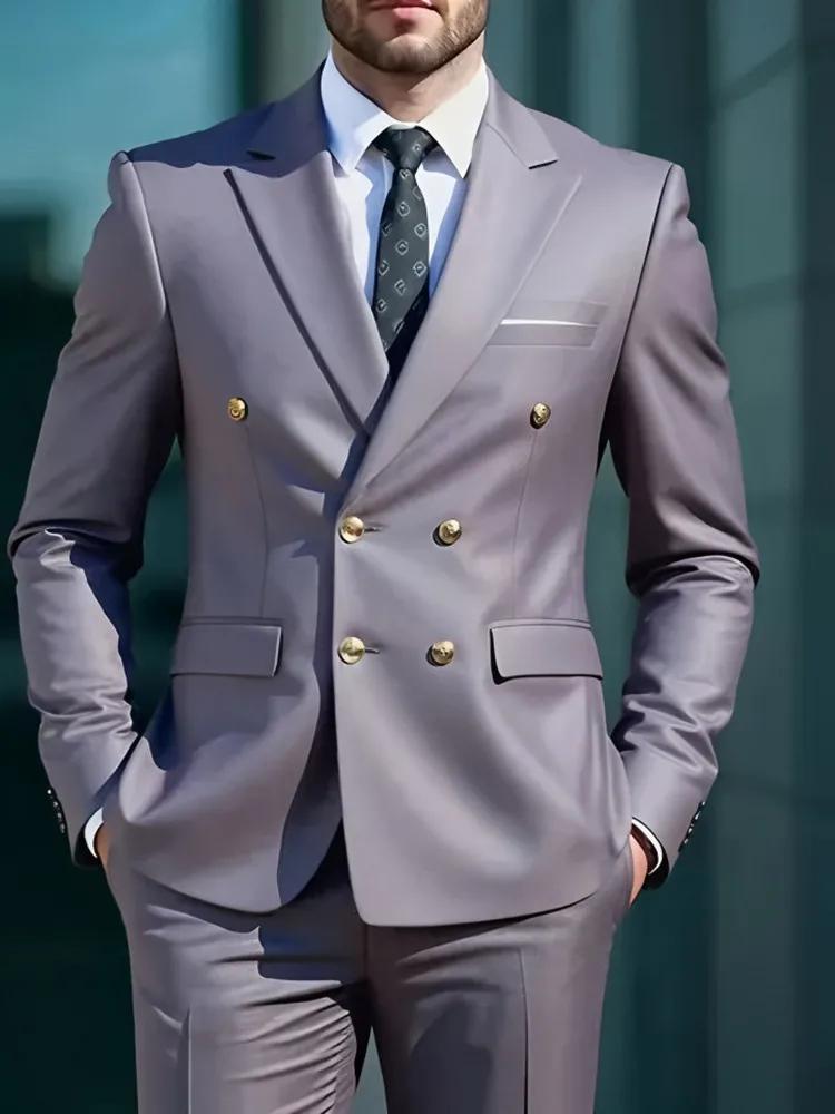 Mode nouveaux hommes loisirs Boutique affaires Banquet couleur unie mariage Double boutonnage Slim F