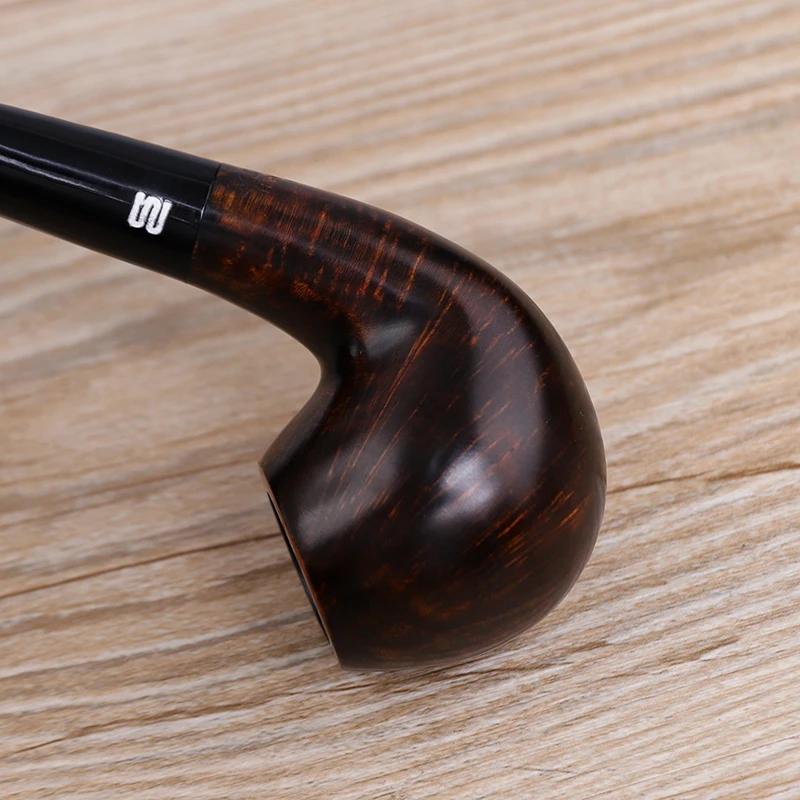 Pipe à tabac en bois de bruyère faite à la main Muxiang, longue tige courbée, embout pour fumer avec