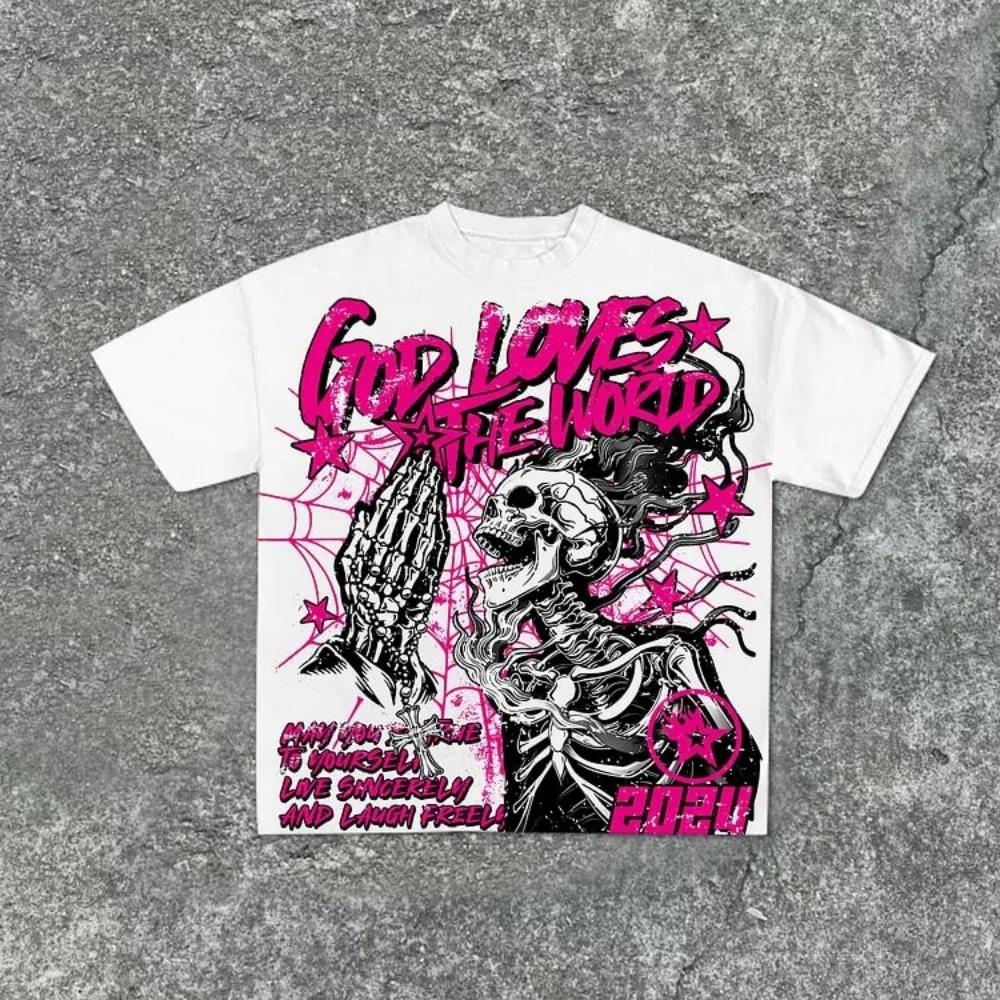 T-shirt col rond pour hommes, style à la mode, imprimé tête de mort, confortable et respirant, haut