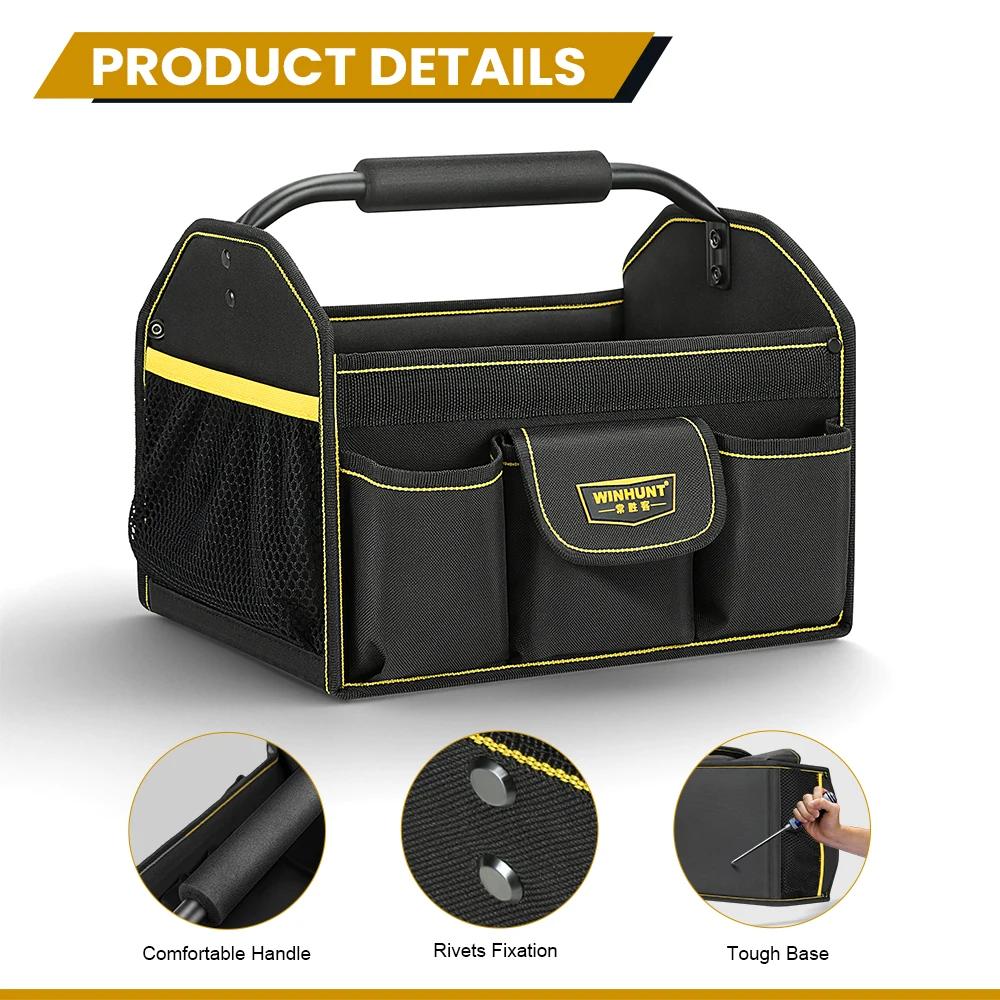 WINHUNT Sac fourre-tout, sac à outils à bouche large à 10 poches, bac à outils d'électricien tubulai